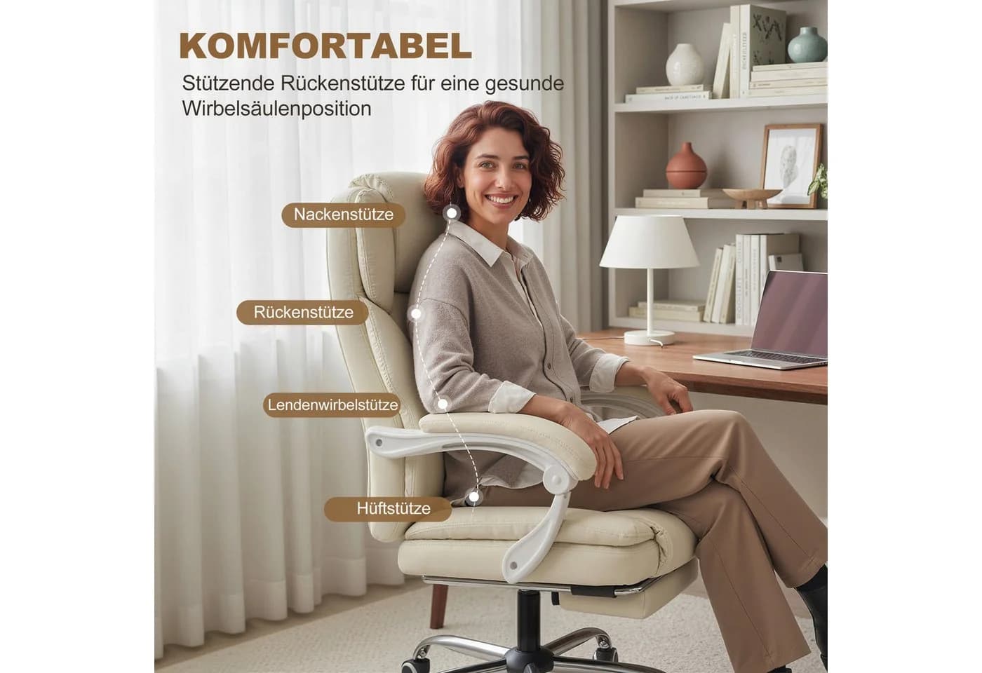 HOMCOM Bürostuhl mit Liegefunktion, höhenverstellbar, Beige - Bild 4