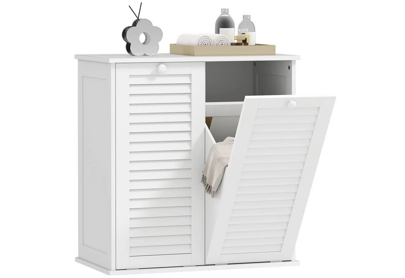 HOMCOM Badkommode Wäscheschrank 2 Wäschekörbe Weiß