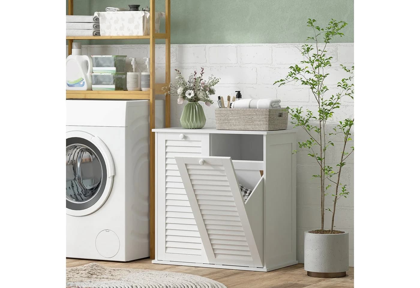 HOMCOM Badkommode Wäscheschrank 2 Wäschekörbe Weiß - Bild 2