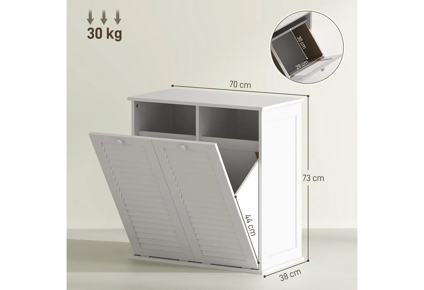 HOMCOM Badkommode Wäscheschrank 2 Wäschekörbe Weiß - Bild 3