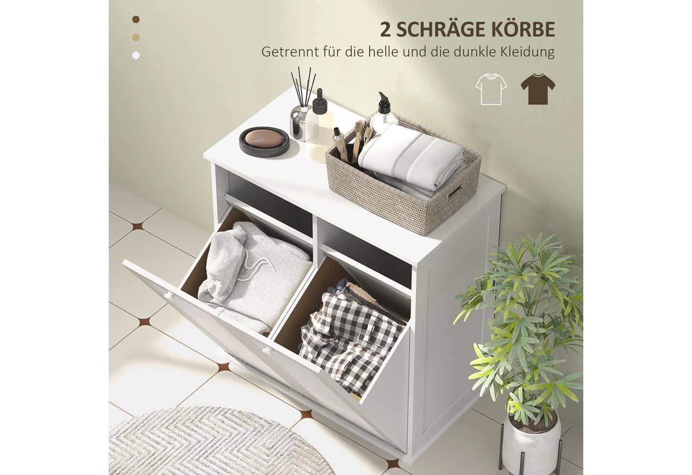 HOMCOM Badkommode Wäscheschrank 2 Wäschekörbe Weiß - Bild 4