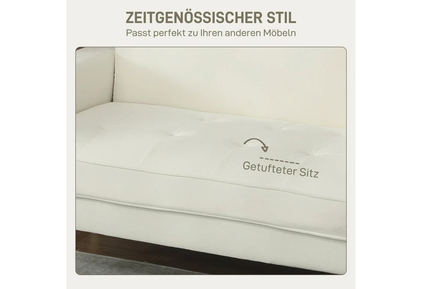 HOMCOM 2-Sitzer Sofa Cremeweiß Samtoptik Modernes Polstersofa - Bild 5