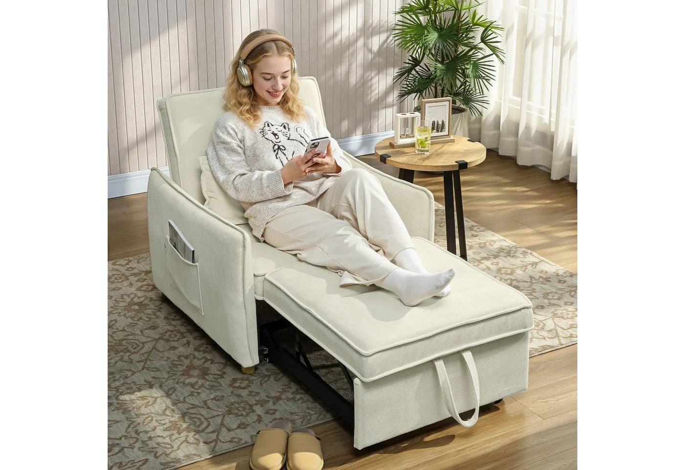 HOMCOM Schlafsessel mit Bett-Funktion Cremeweiß - Bild 2