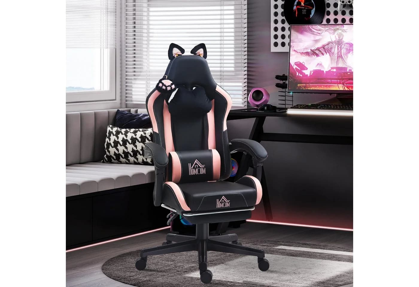 HOMCOM Gaming-Stuhl mit Katzenohren und Fußstütze - Bild 2
