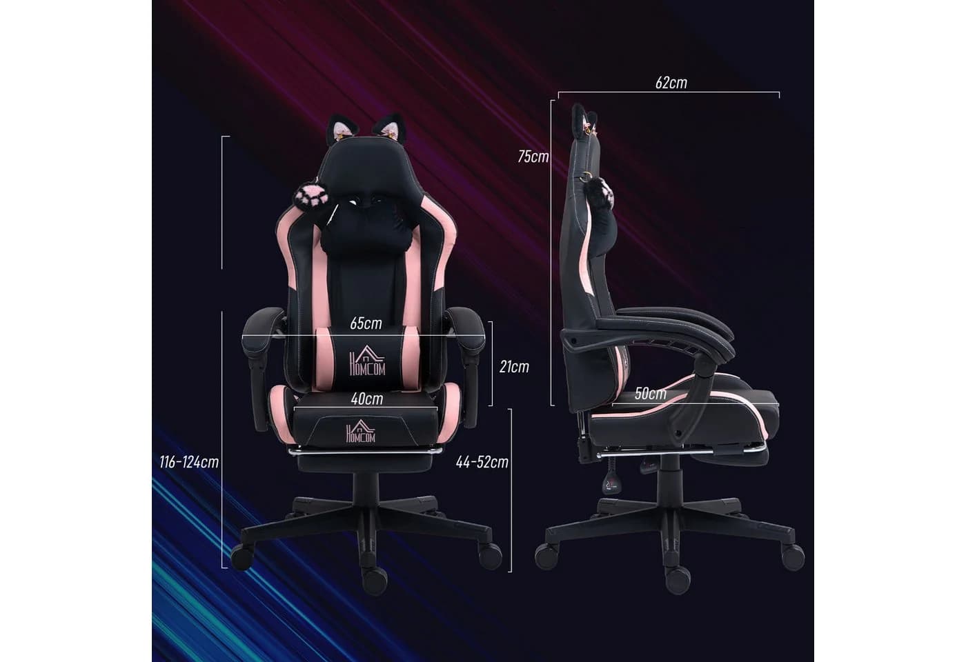 HOMCOM Gaming-Stuhl mit Katzenohren und Fußstütze - Bild 3