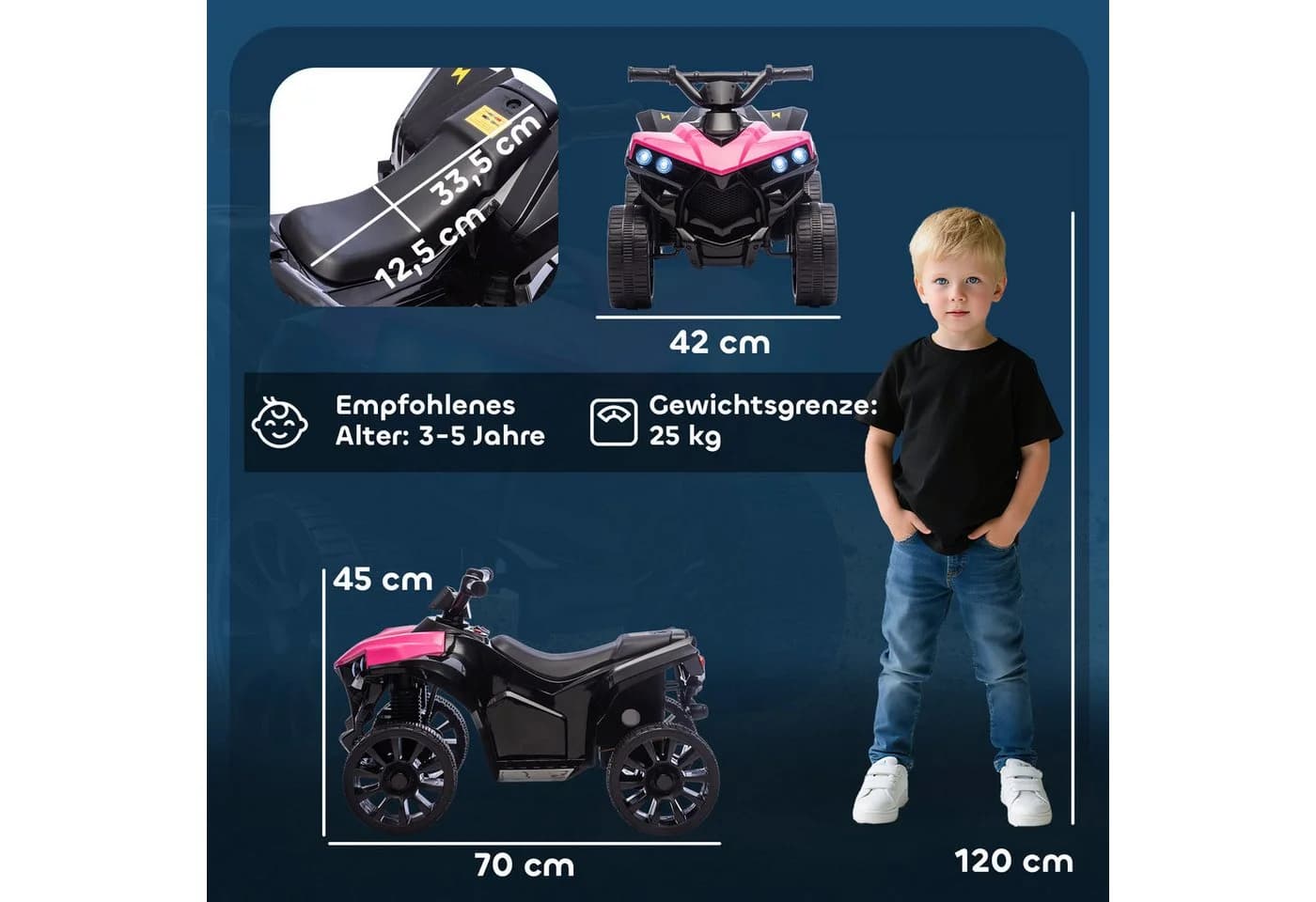 AIYAPLAY Elektro-Kinderquad 6V Rosa mit LED-Scheinwerfer - Bild 3