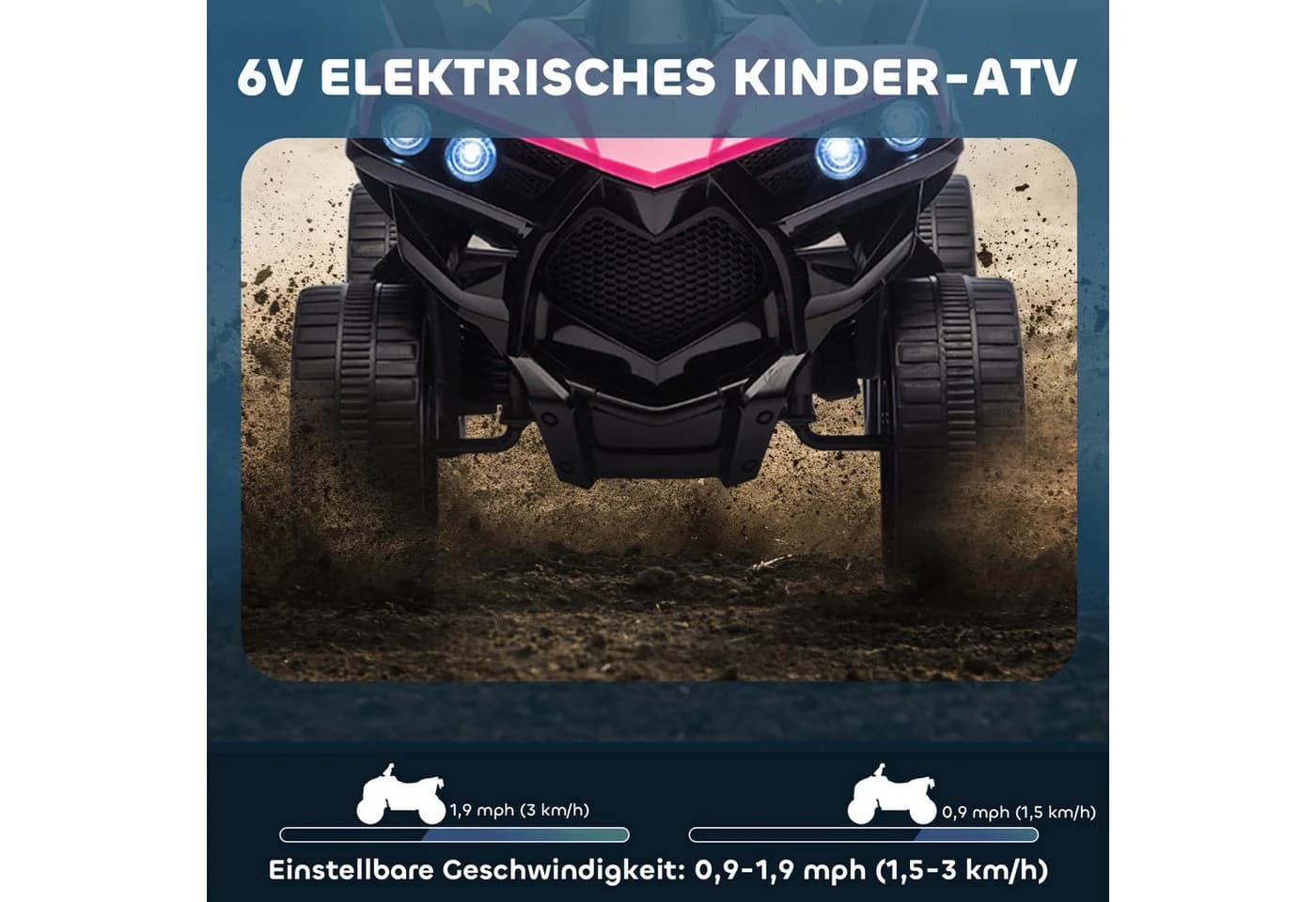 AIYAPLAY Elektro-Kinderquad 6V Rosa mit LED-Scheinwerfer - Bild 4