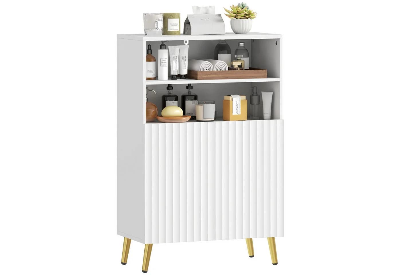 HOMCOM Badkommode mit Soft-Close-Türen, 2 offene Regale, Weiß