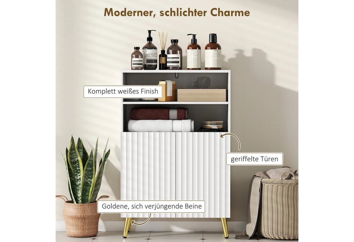 HOMCOM Badkommode mit Soft-Close-Türen, 2 offene Regale, Weiß - Bild 4