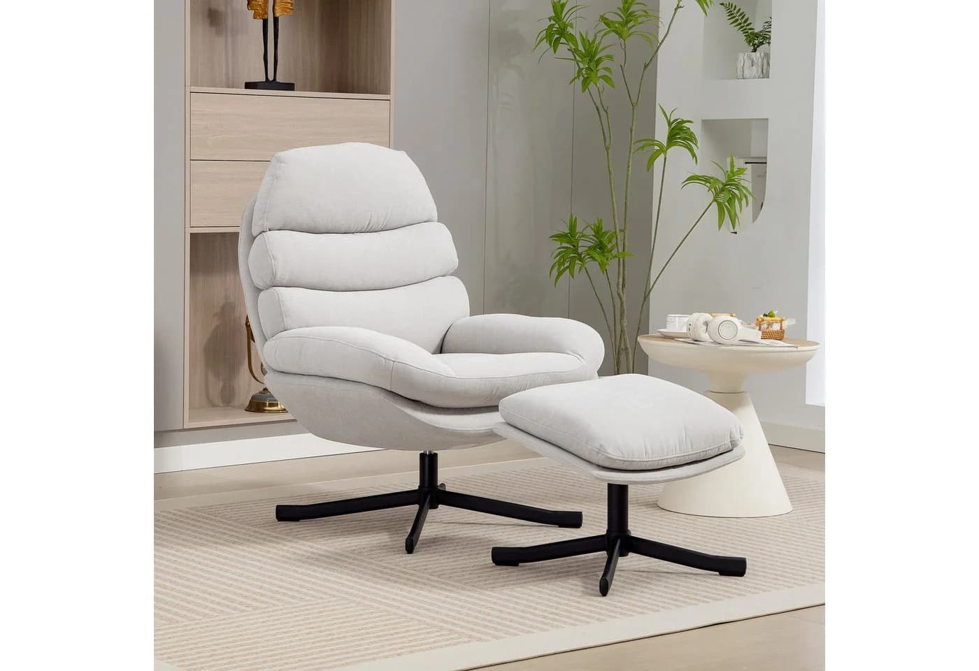 HOMCOM Relaxsessel mit Chenille-Stoff, Cremeweiß, 360-Grad-Drehmechanismus - Bild 2