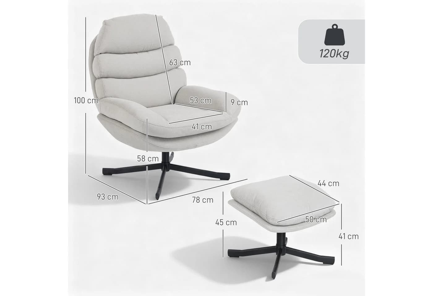 HOMCOM Relaxsessel mit Chenille-Stoff, Cremeweiß, 360-Grad-Drehmechanismus - Bild 3