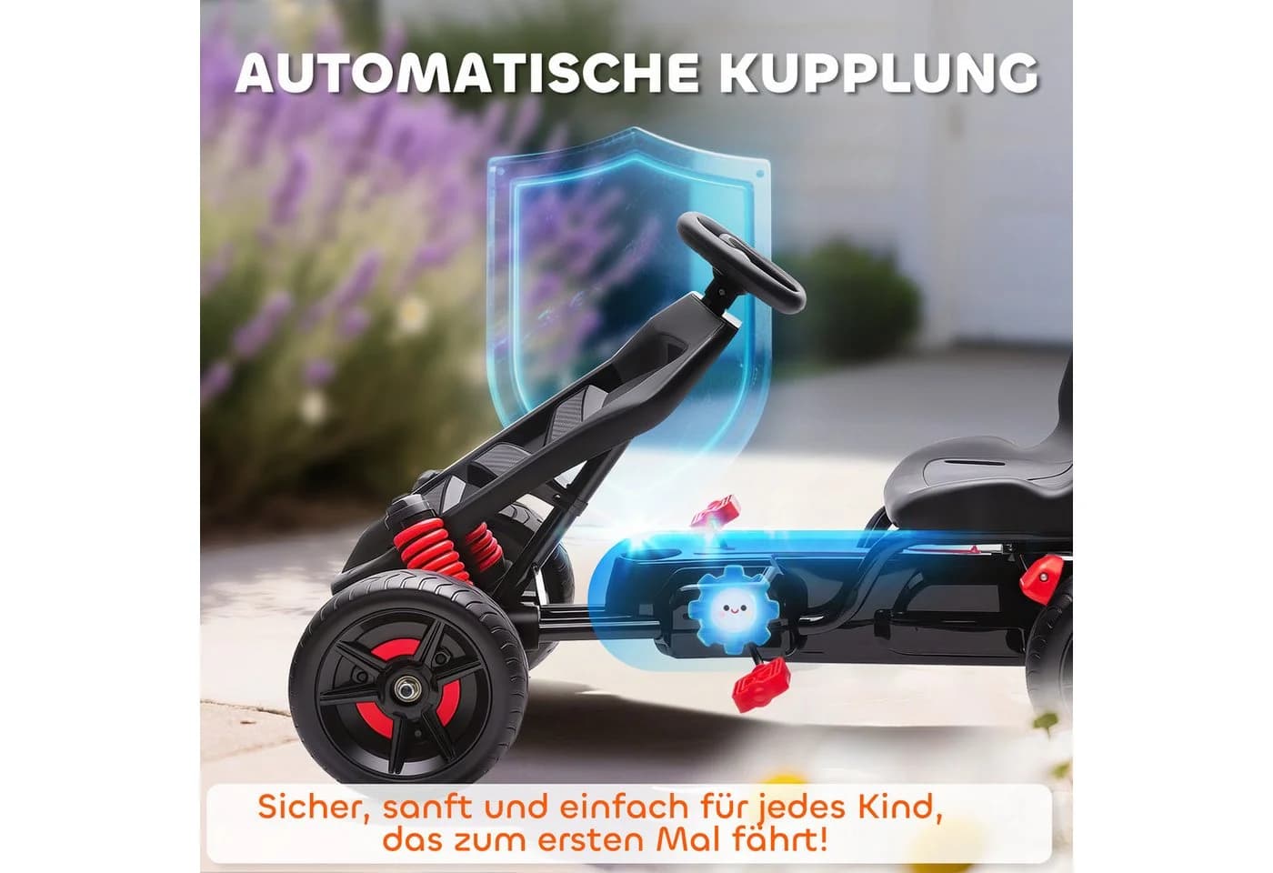 AIYAPLAY Kinder-Gokart Rot mit Handbremse und Freilaufsystem - Bild 4