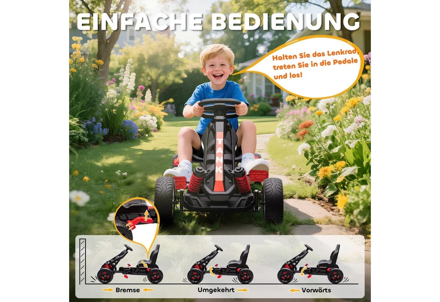 AIYAPLAY Kinder-Gokart Rot mit Handbremse und Freilaufsystem - Bild 5