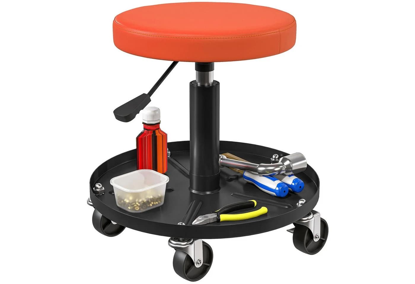 HOMCOM Montagehocker Orange mit Rollen und Höhenverstellung