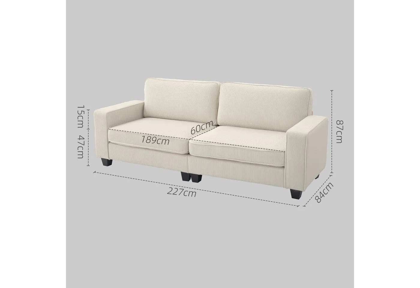 HOMCOM 3-Sitzer Sofa mit Armlehnen und Rückenkissen, Cremeweiß - Bild 3