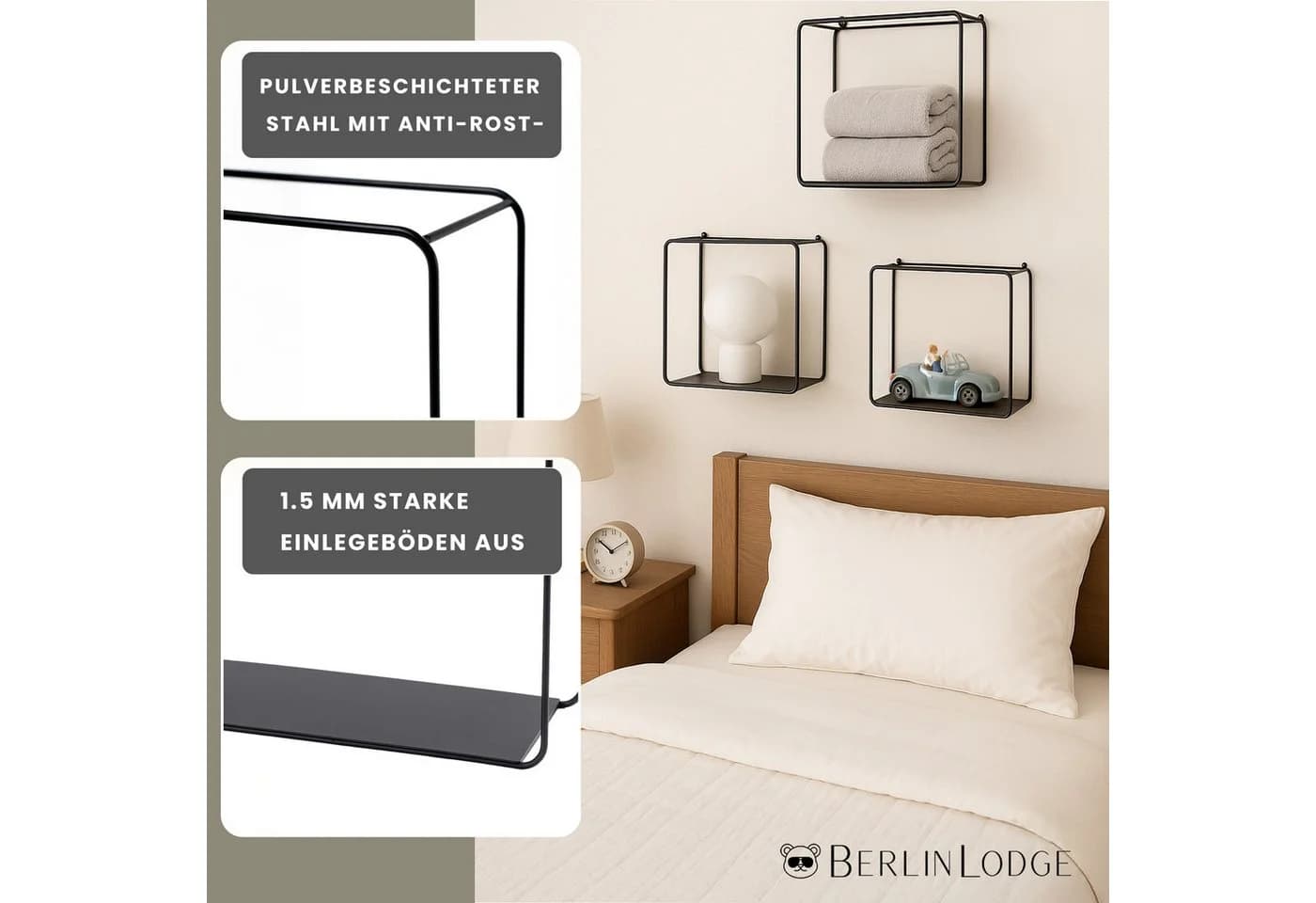 BERLINLODGE® Wandregal Metall 3er Set Schwarz - Bild 3