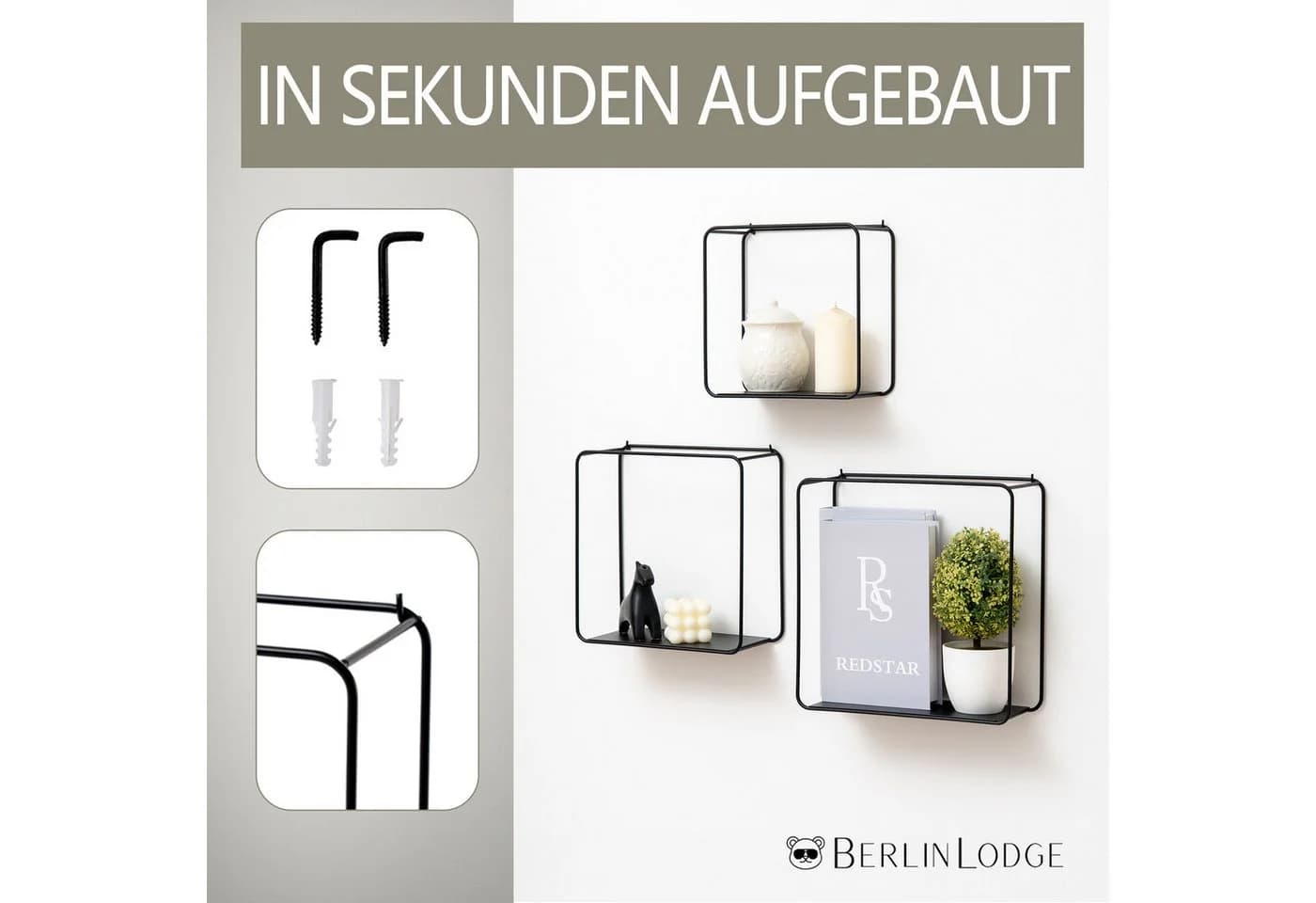 BERLINLODGE® Wandregal Metall 3er Set Schwarz - Bild 5