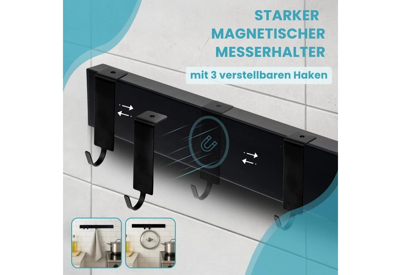 PROREGAL® Wand-Magnet Messerhalter Schwarz 40cm - Bild 5