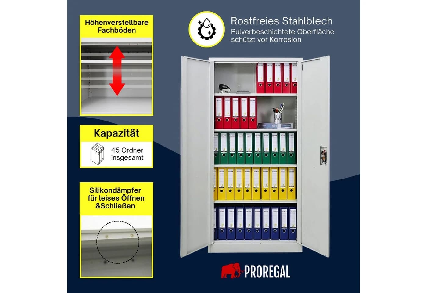 PROREGAL Mehrzweckschrank ELEPHANT Abschließbar Stahl Grau/Schwarz - Bild 5