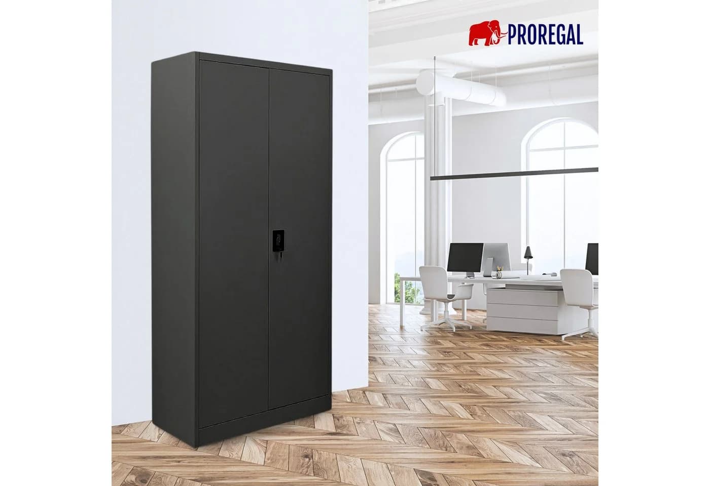 PROREGAL Mehrzweckschrank ELEPHANT Abschließbar Schwarz Stahl