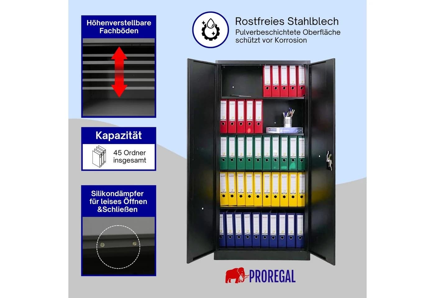 PROREGAL Mehrzweckschrank ELEPHANT Abschließbar Schwarz Stahl - Bild 5
