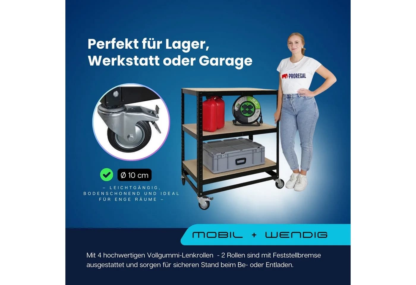 PROREGAL® Regalwagen BÜFFEL 3 Ebenen Stahl Spanplatte - Bild 3