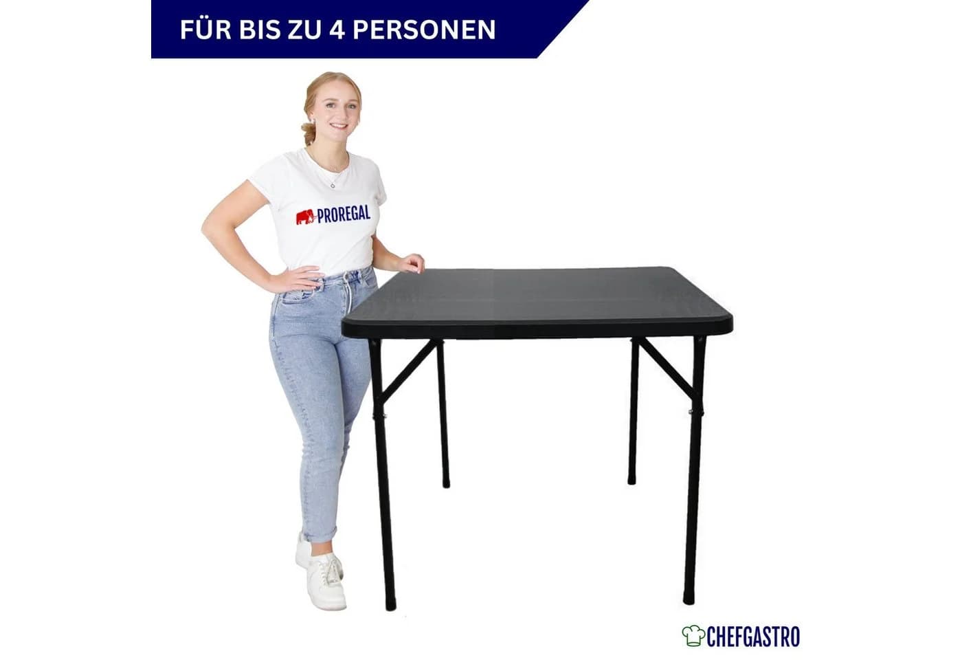 PROREGAL® Gartentisch Balkontisch Klappbar 86x86cm 4 Personen Schwarz - Bild 5