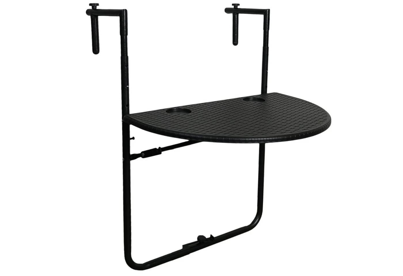 PROREGAL® Balkonhängetisch Klappbar 60x40cm Rattan Optik Schwarz Metall Kunststoff - Bild 2