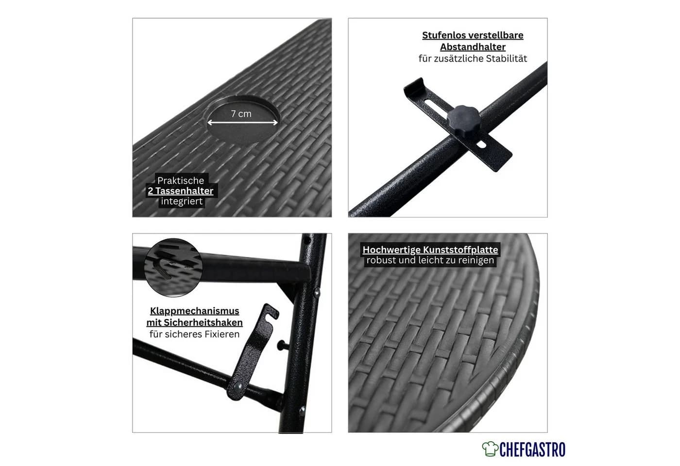 PROREGAL® Balkonhängetisch Klappbar 60x40cm Rattan Optik Schwarz Metall Kunststoff - Bild 4