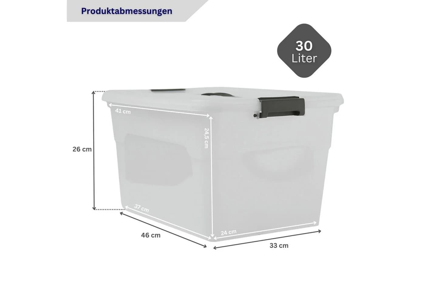 PROREGAL® Aufbewahrungsbox 30 Liter Kunststoff Transparent Stapelbar 4er-Set