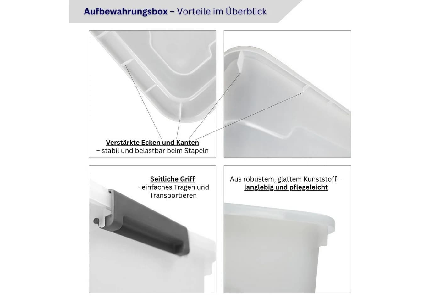PROREGAL® Aufbewahrungsbox 30 Liter Kunststoff Transparent Stapelbar 4er-Set - Bild 4