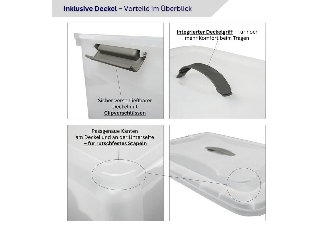 PROREGAL® Aufbewahrungsbox 30 Liter Kunststoff Transparent Stapelbar 4er-Set - Bild 5