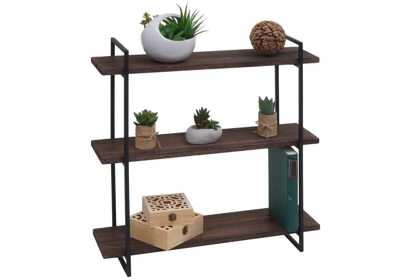 PROREGAL® Wandregal Industrial Dunkelbraun/Schwarz 3 Ablageflächen