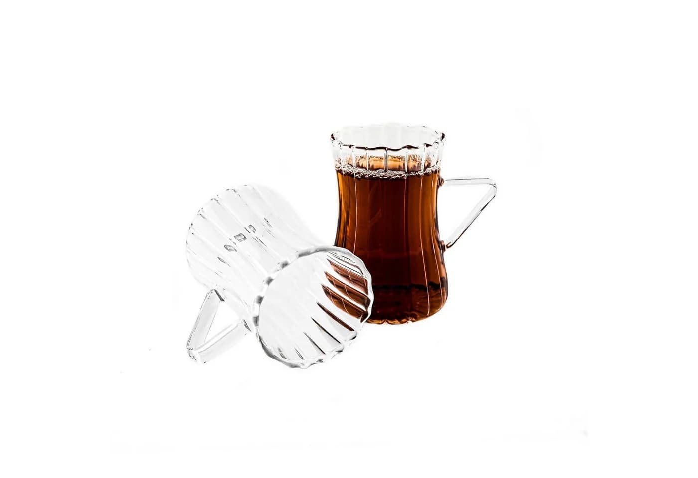 Mulex Teeglas 6-tlg. mit Henkel Borosilikatglas Riffle-Design - Bild 2