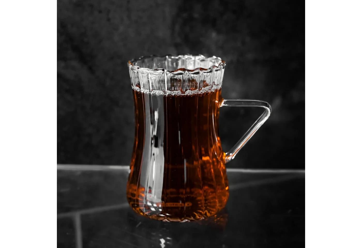 Mulex Teeglas 6-tlg. mit Henkel Borosilikatglas Riffle-Design - Bild 3