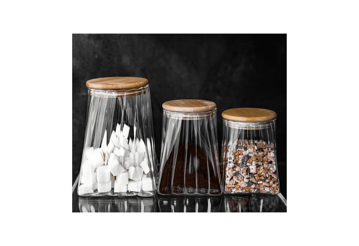 Mulex Vorratsglas 3er Set Borosilikatglas mit Holzdeckel - Bild 5