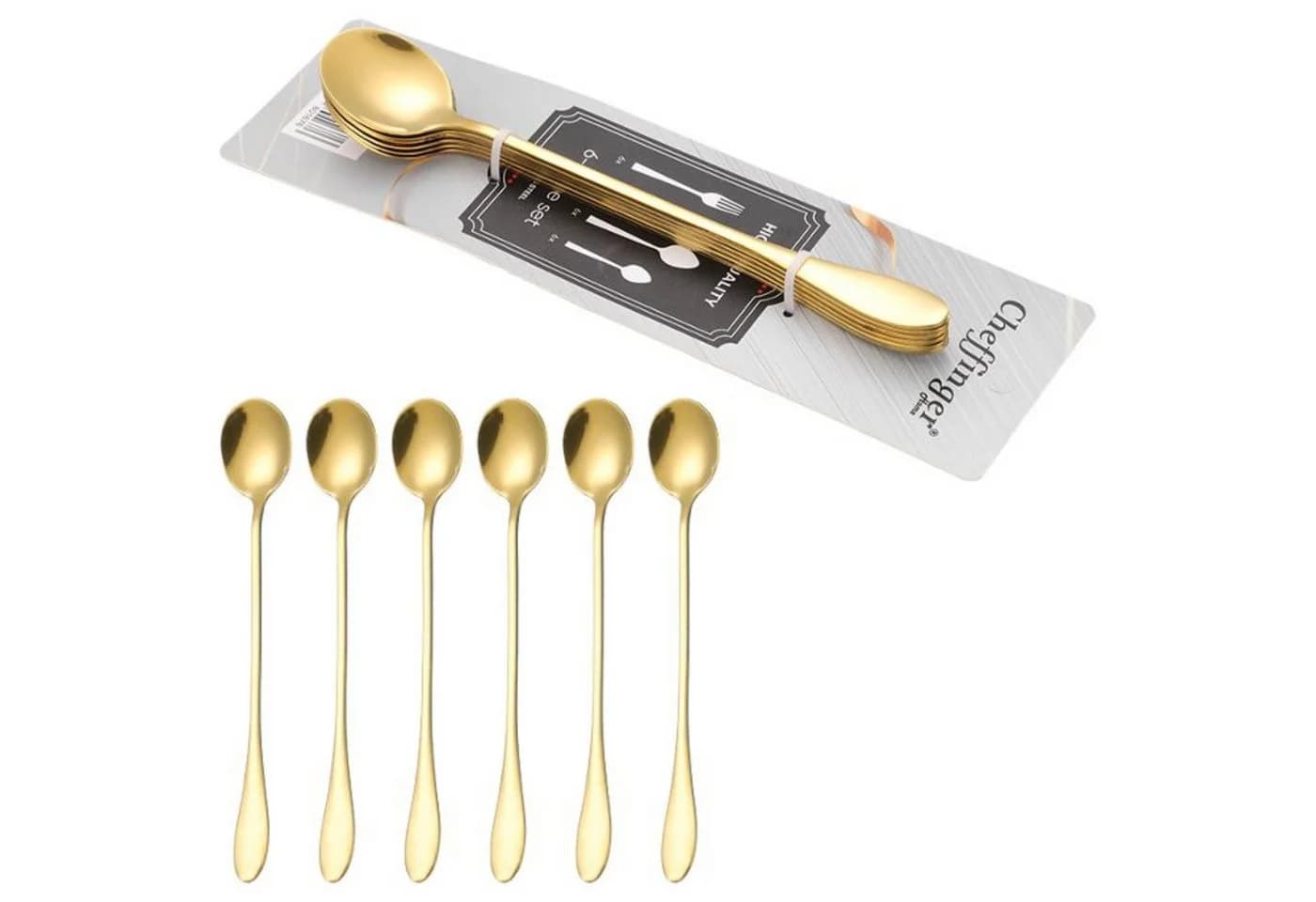 Cheffinger 6er Latte-Kaffeelöffel Set Goldener Edelstahl - Bild 5