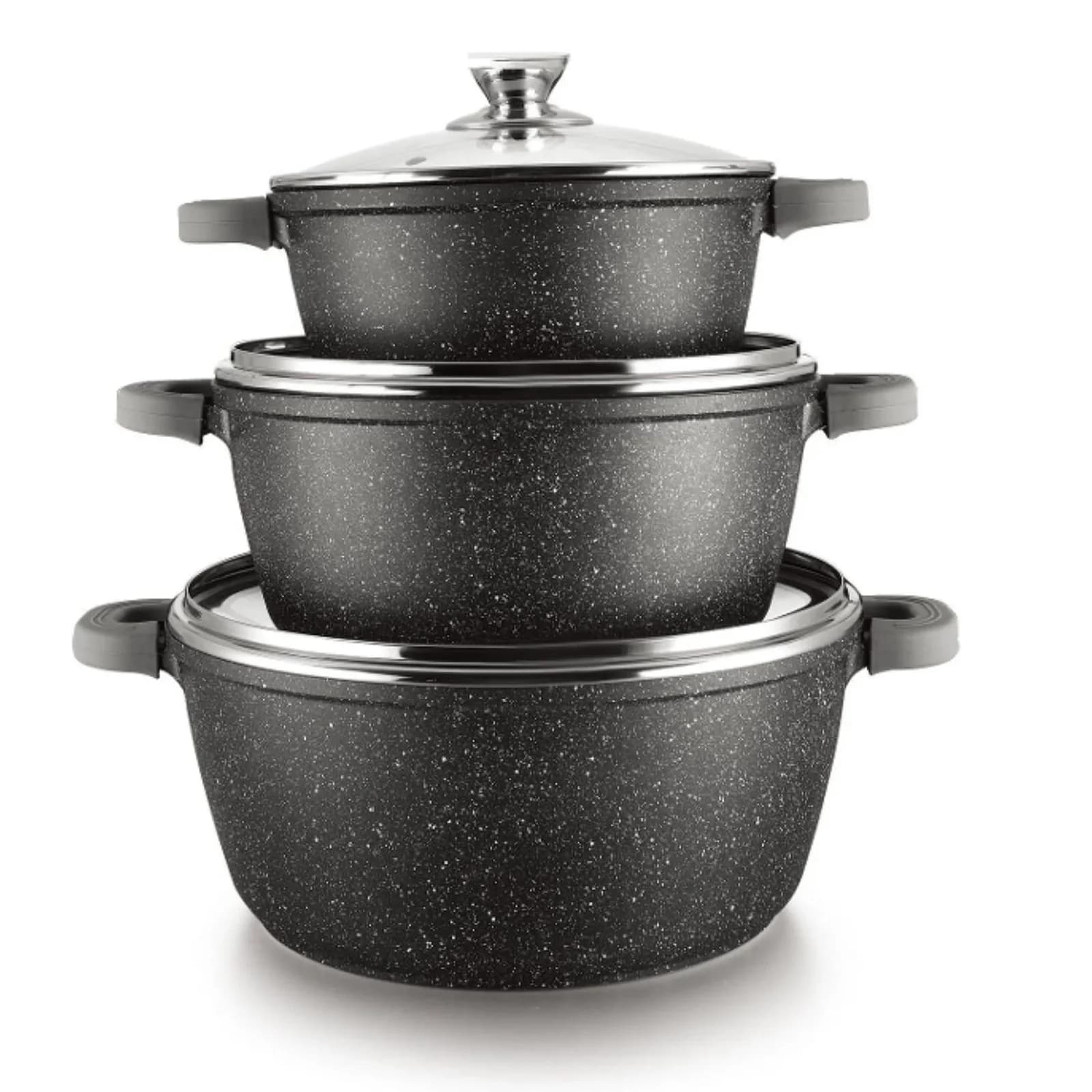 6-tlg Kochtopfset mit Deckel 36-44cm Silber Antihaft
