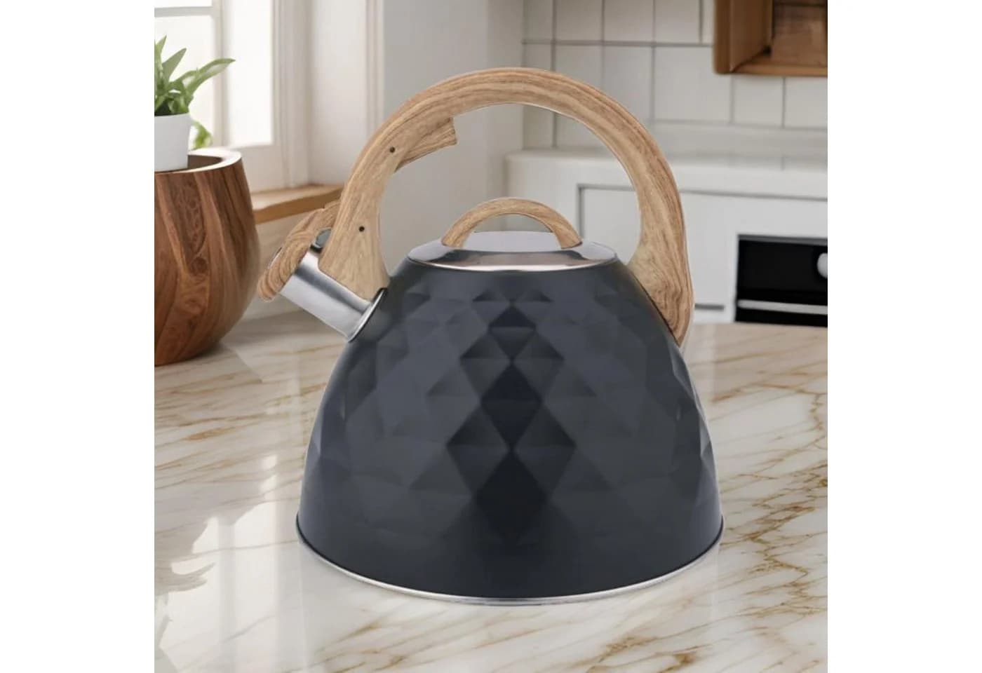 Cheffinger Wasserkessel 3L Edelstahl Schwarz Flötenkessel