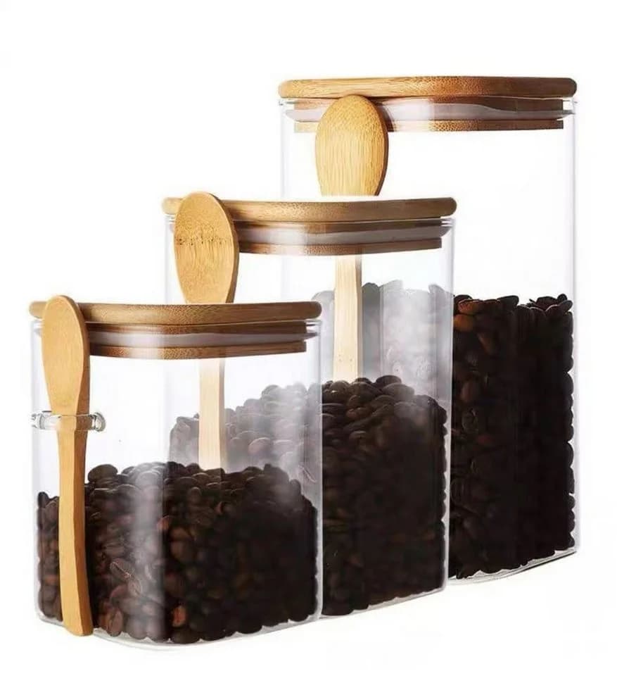 Cheffinger Vorratsglas Set 3-tlg. mit Bambusdeckel & Löffel - Bild 2