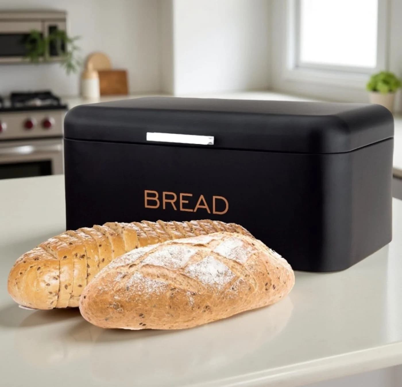 Cheffinger Brotkasten Edelstahl Schwarz mit Deckel - Bild 4