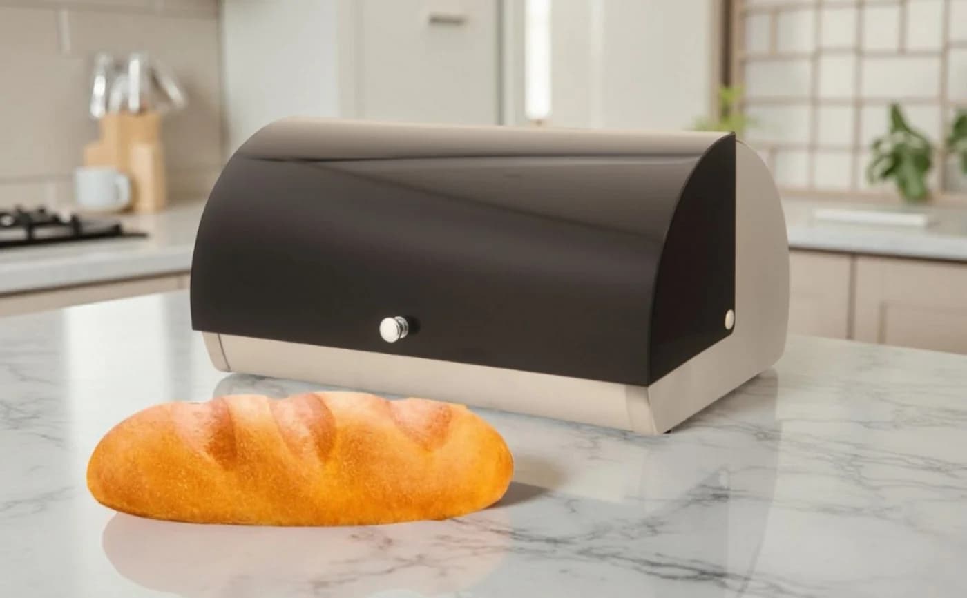 Cheffinger Brotkasten mit Rolldeckel Edelstahl Schwarz