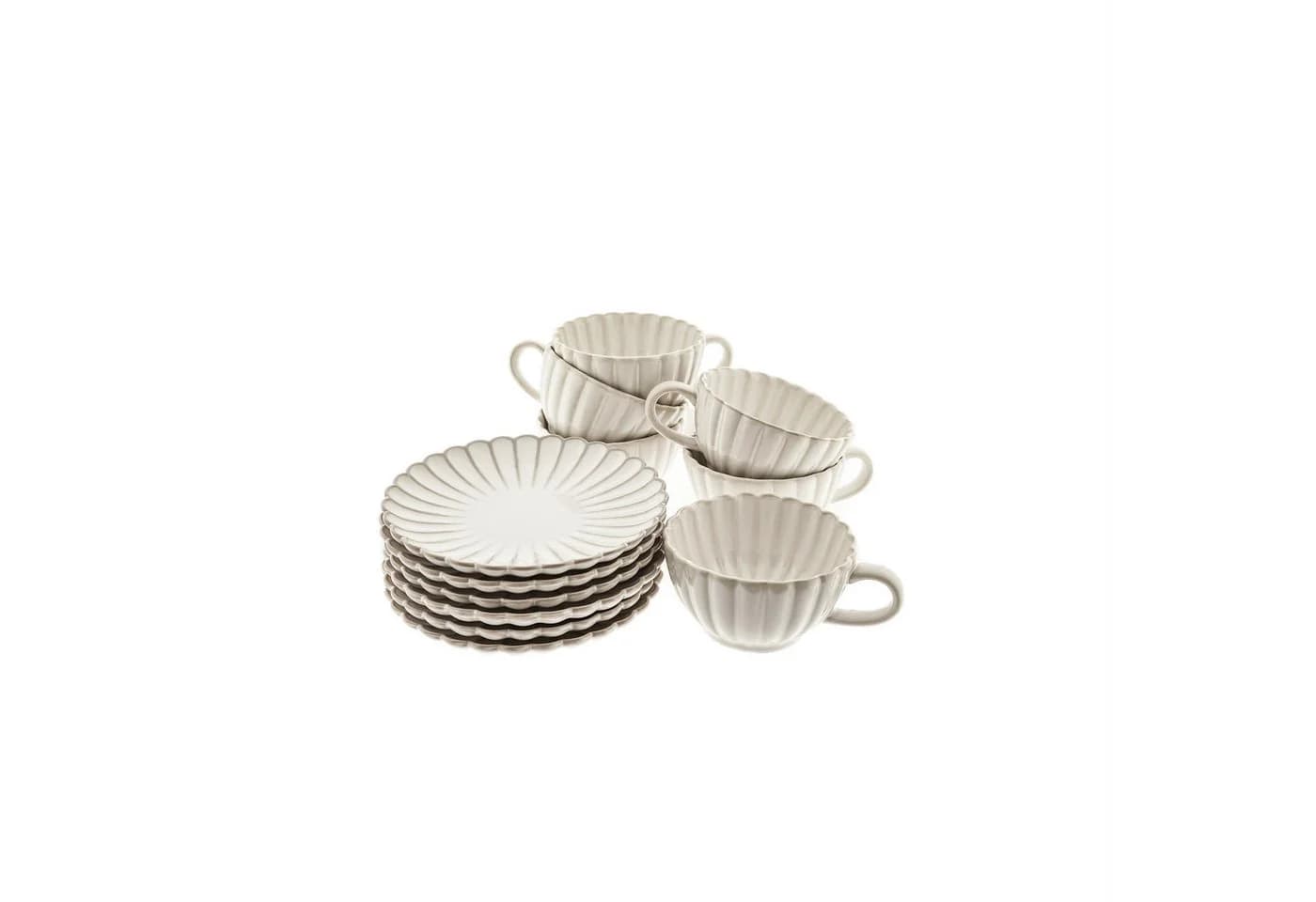 Almina Kaffeeservice Bloomy 6-tlg. mit Untertellern Weiß Floral - Bild 2