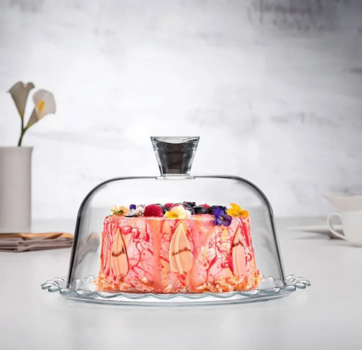 Pasabahce Servierplatte mit Glasglocke Transparent Hartglas