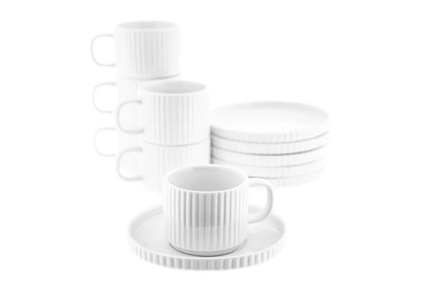 Almina Kaffeeservice Borneo Mokkatassen 100 ml - 12-teiliges Set in Weiß - Bild 2