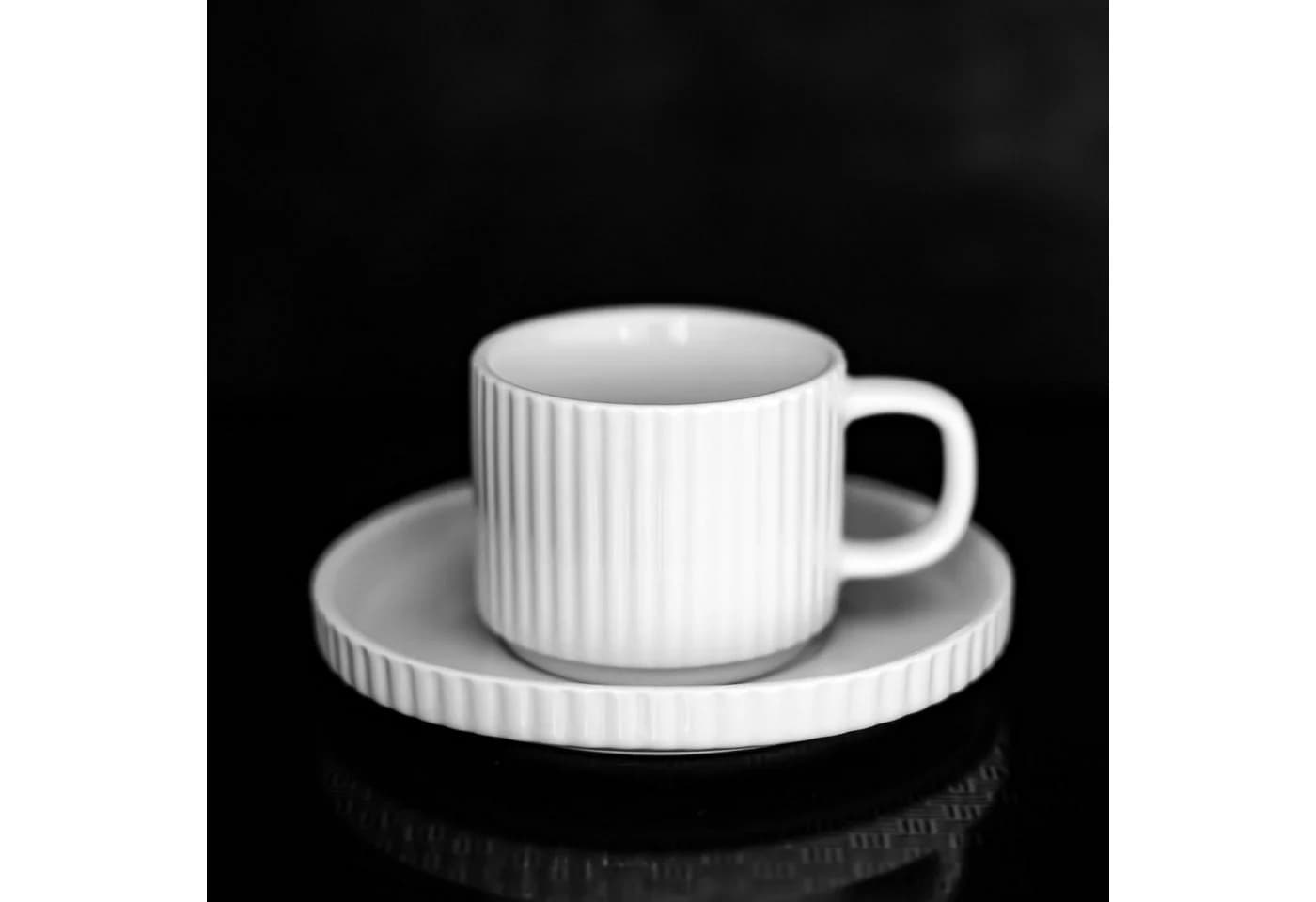 Almina Kaffeeservice Borneo Mokkatassen 100 ml - 12-teiliges Set in Weiß - Bild 5