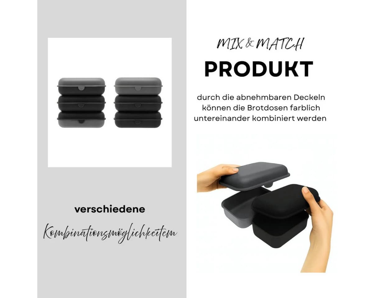 COFI 1453 Lunchbox Brotdosen 3er-Set Grau/Schwarz Kunststoff