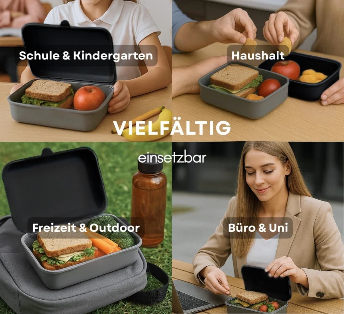 COFI 1453 Lunchbox Brotdosen 3er-Set Grau/Schwarz Kunststoff - Bild 5