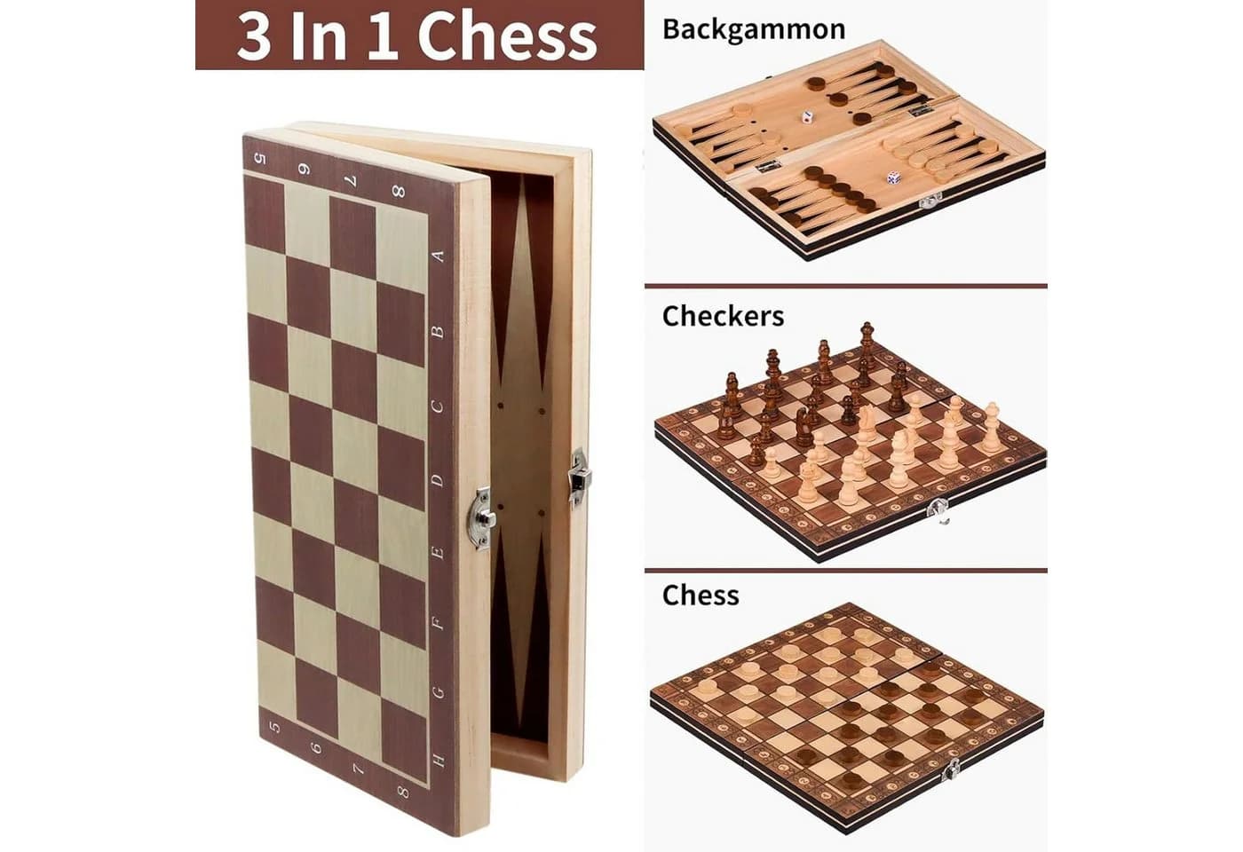 COFI 1453 3-in-1 Brettspiel Schach Dame Backgammon Massivholz - Bild 3