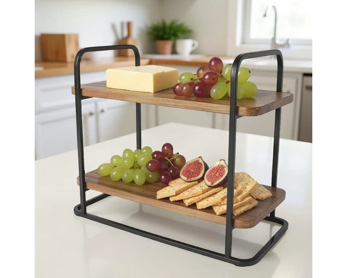 Cheffinger 2-stöckiger Servierständer Bambus Metall Braun/Schwarz - Bild 5